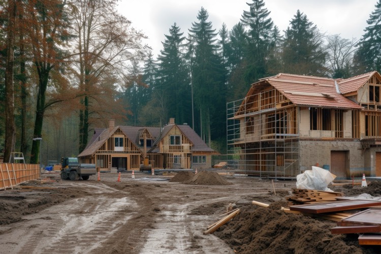 large home construction with messy debis